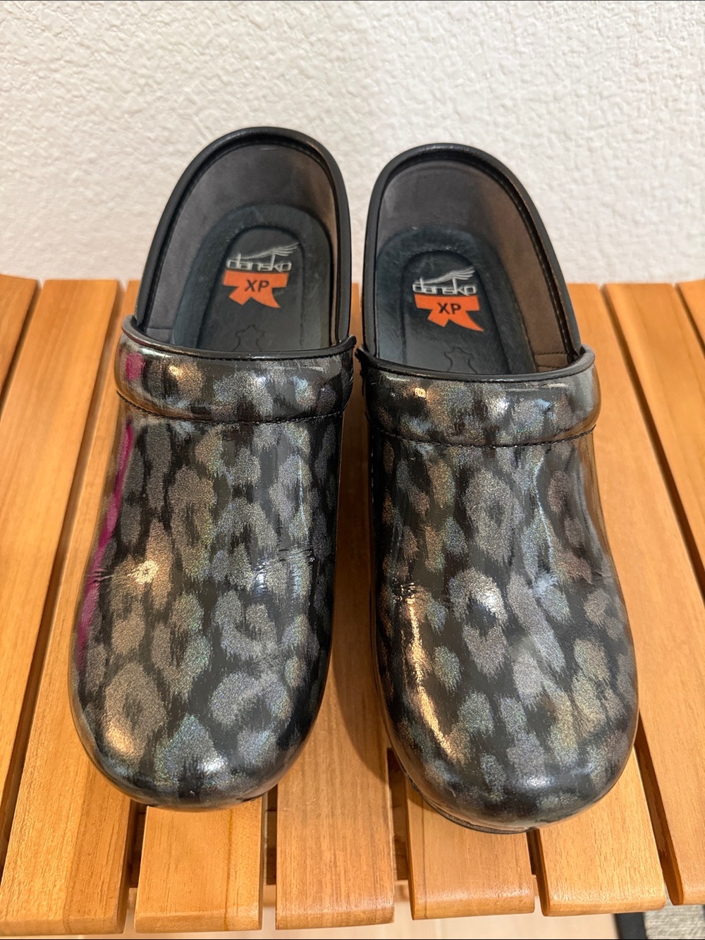 Dansko XP Black Iridescent Leopard-Print Clogs